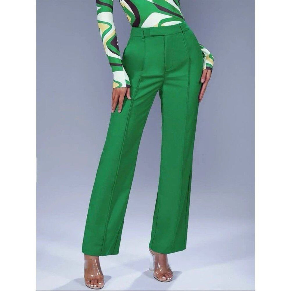 High Waist Seam Detail Slant Pockets Pants Workwear